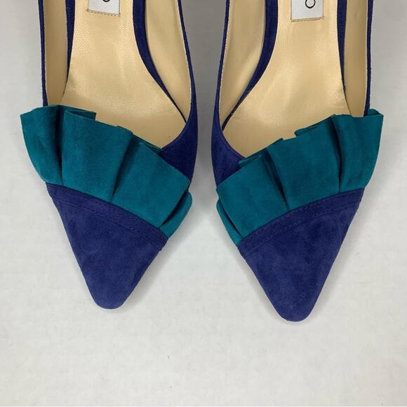 Jimmy Choo Leena 85 pop blue and teal suede pointy pumps women’s size 39.5 - Picture 4 of 11